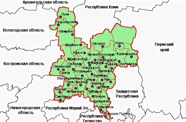 Карта кировской области с районами и деревнями с четким изображением