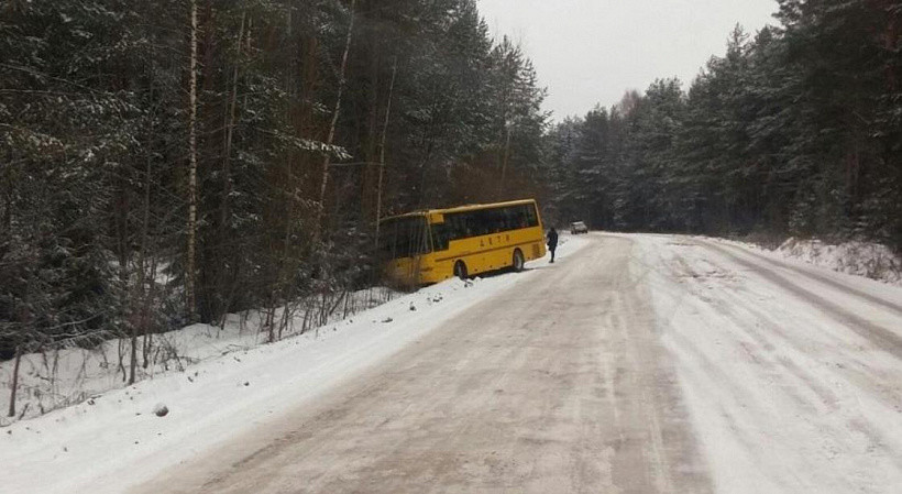 Школьный автобус с 30 детьми улетел в кювет